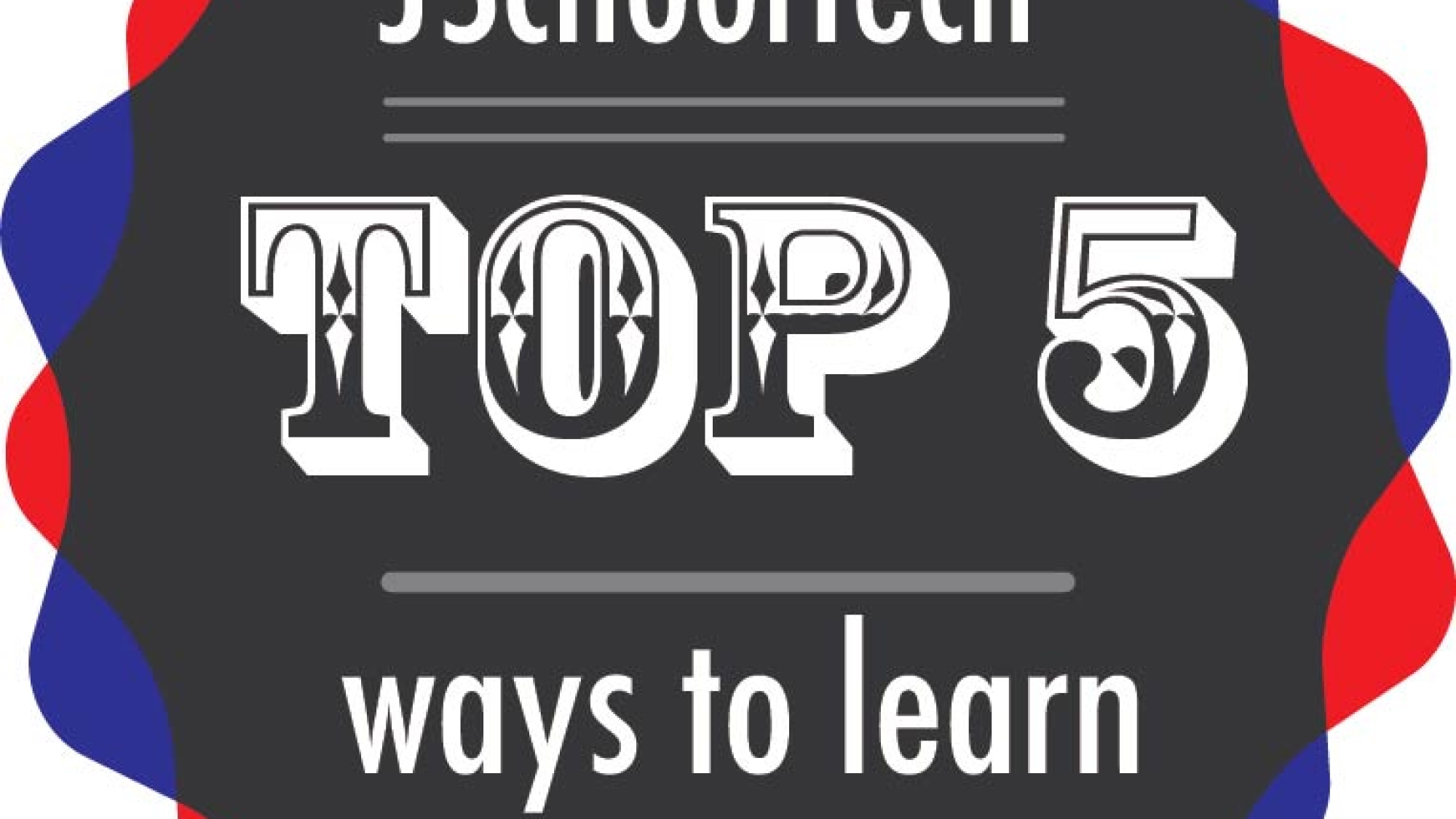 Badge in KU crimson and blue that says JSchool Tech top 5 ways to learn